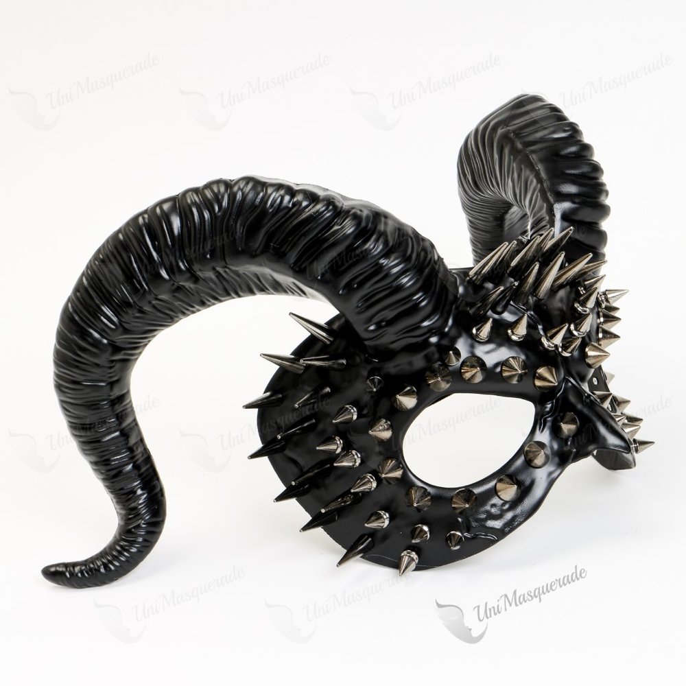 Steampunk Demon Spikes Face with Black Horns Halloween Masquerade